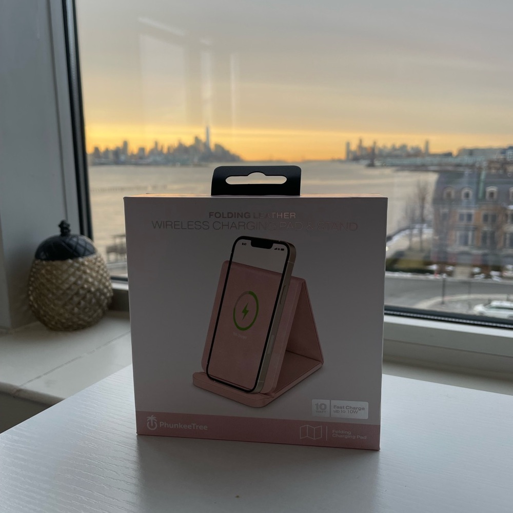 Folding Leather Wireless Charging Pad & Stand. Phunkee Tree. Color: Pink